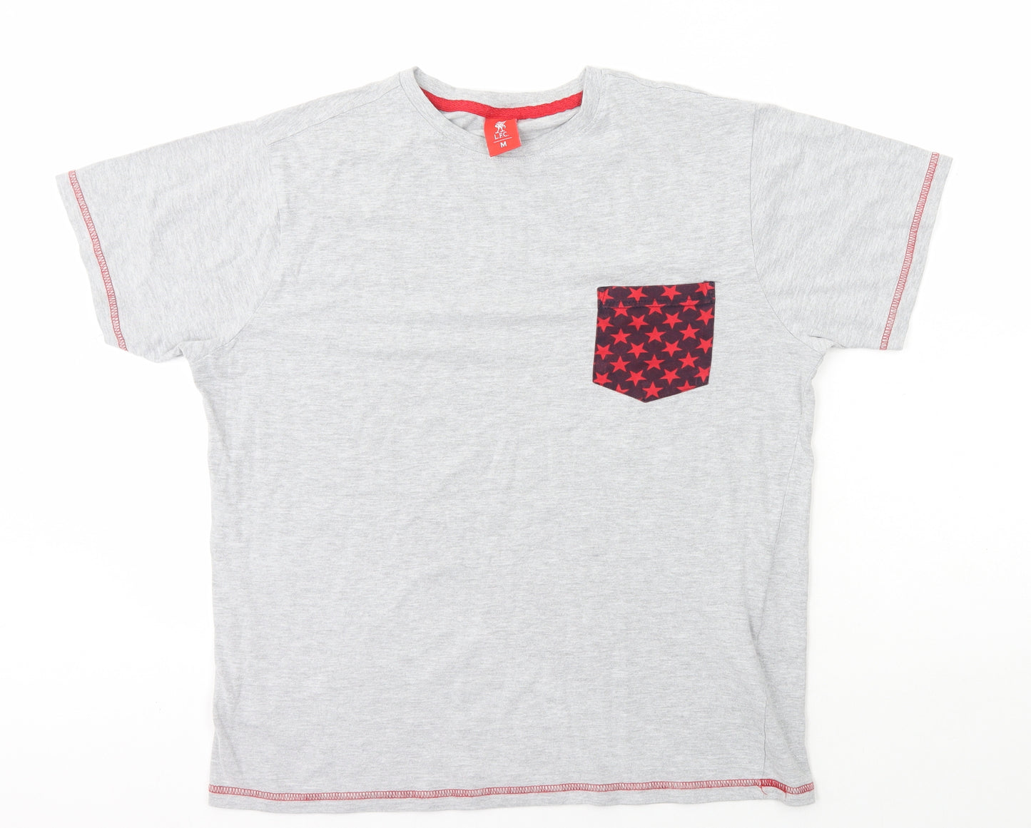 Liverpool FC Mens Grey Cotton T-Shirt Size M Round Neck - Stars