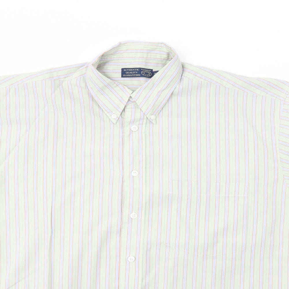 Debenhams Mens Green Striped Cotton Button-Up Size M Collared Button