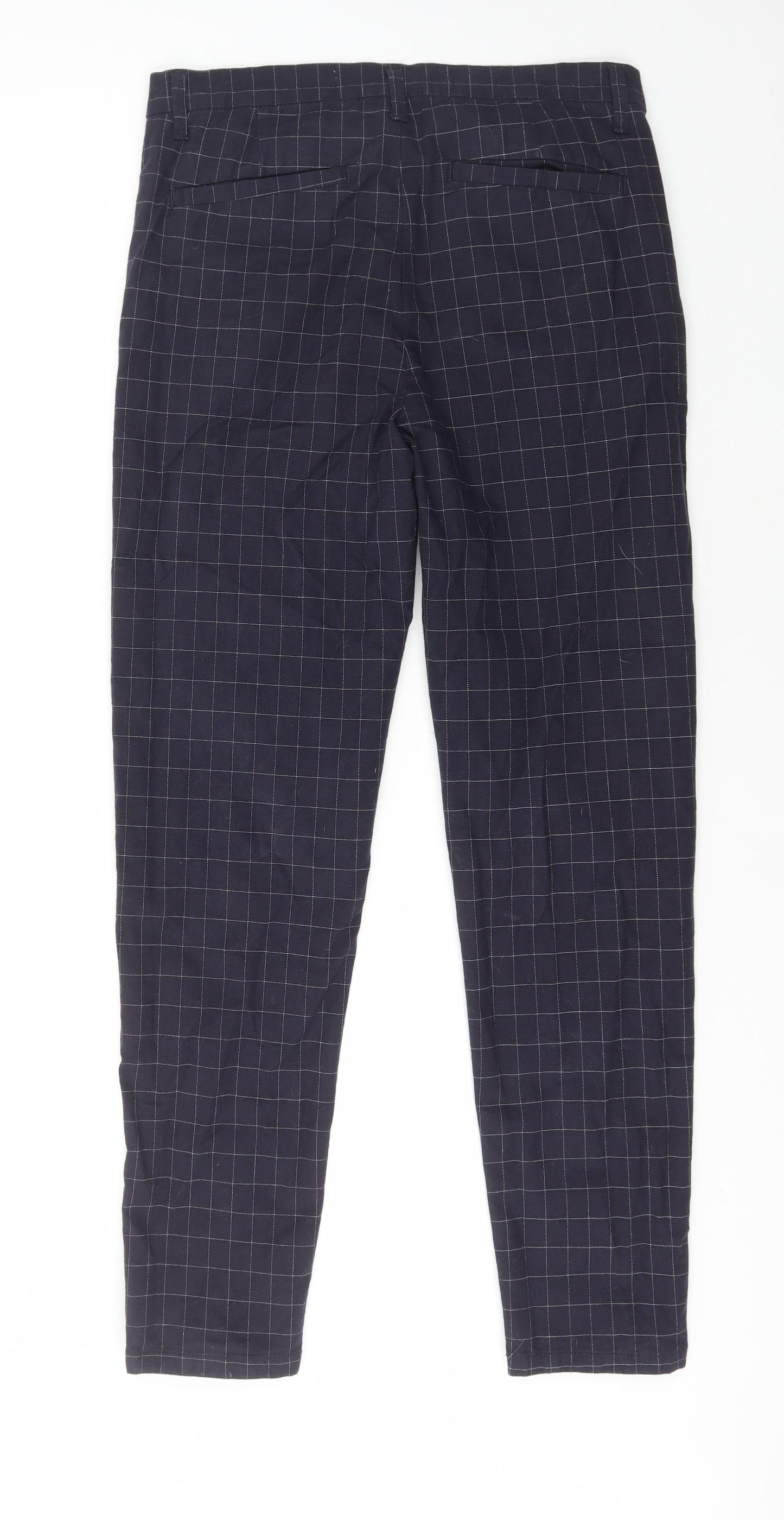 Denim & Co. Mens Blue Check Cotton Trousers Size 32 in L28 in Regular Zip