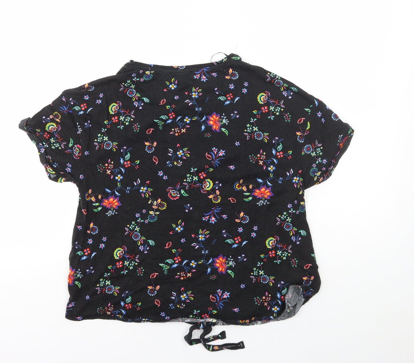 Debenhams Womens Black Floral Cotton Basic T-Shirt Size 14 Round Neck