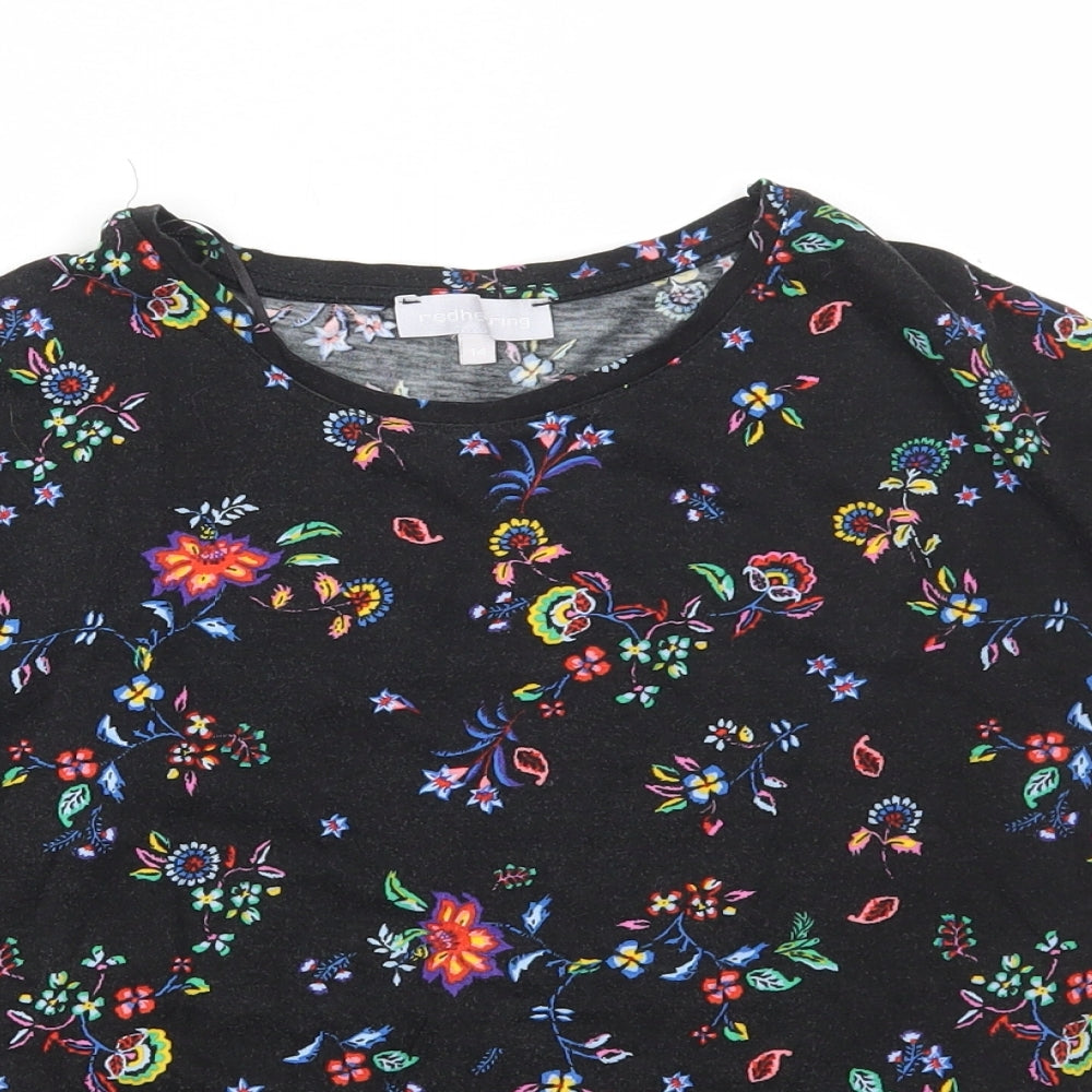 Debenhams Womens Black Floral Cotton Basic T-Shirt Size 14 Round Neck