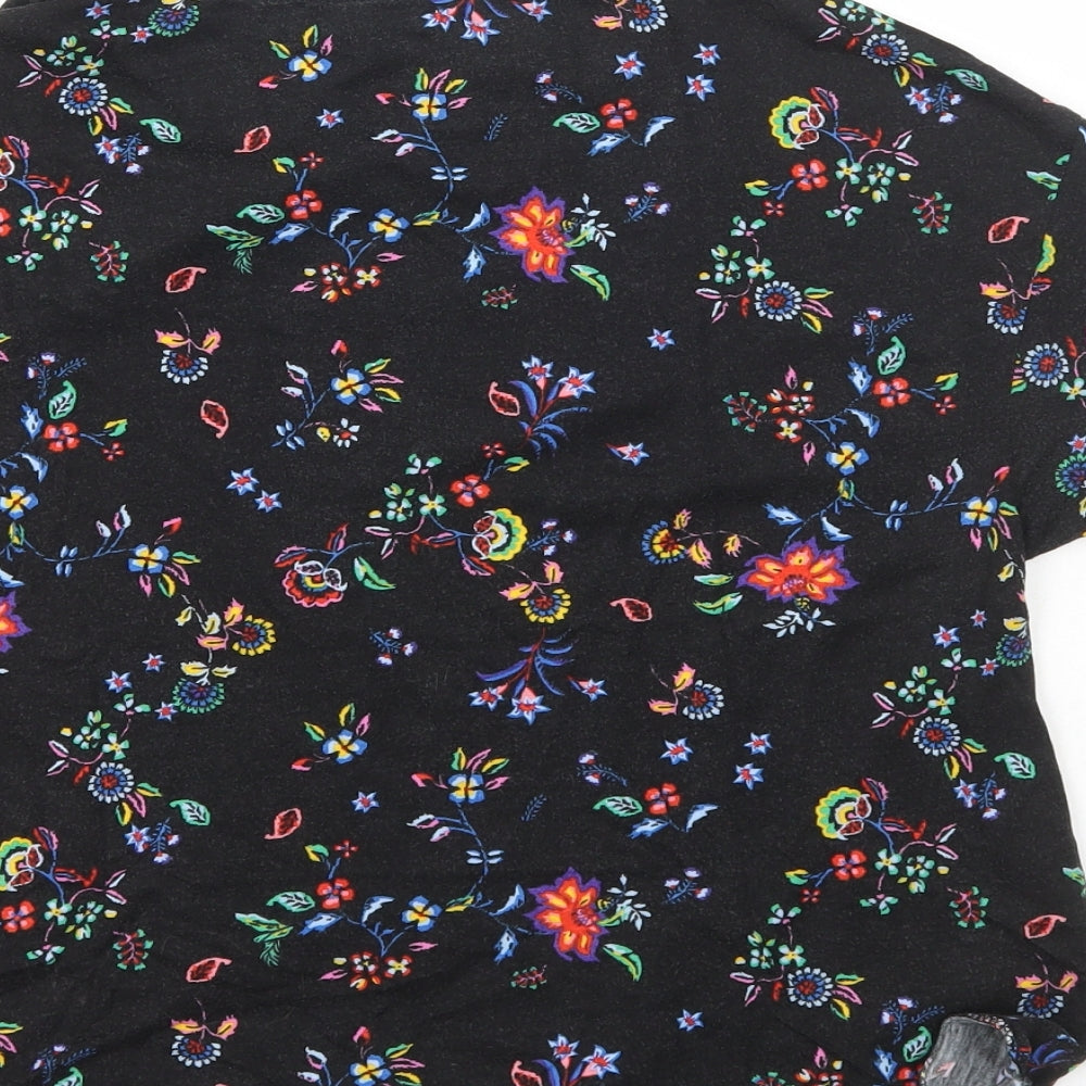 Debenhams Womens Black Floral Cotton Basic T-Shirt Size 14 Round Neck