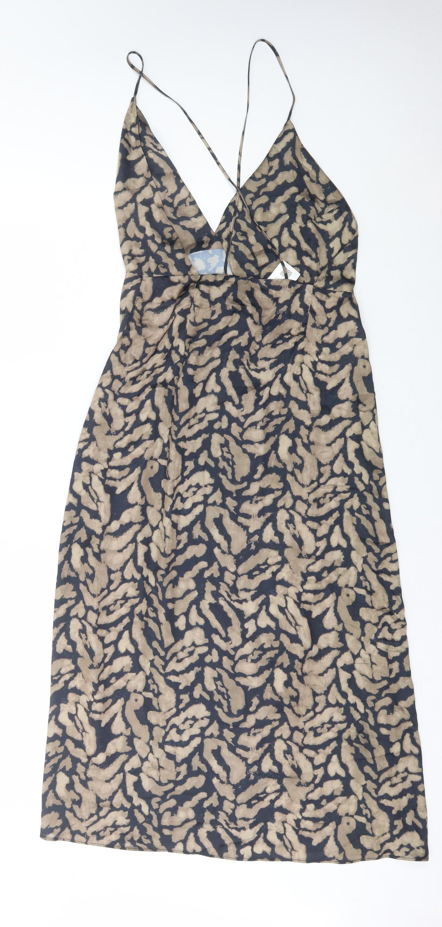 Zara Womens Brown Animal Print Polyester Wrap Dress Size S V-Neck Tie