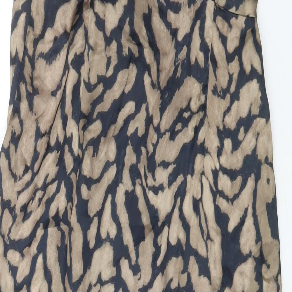 Zara Womens Brown Animal Print Polyester Wrap Dress Size S V-Neck Tie