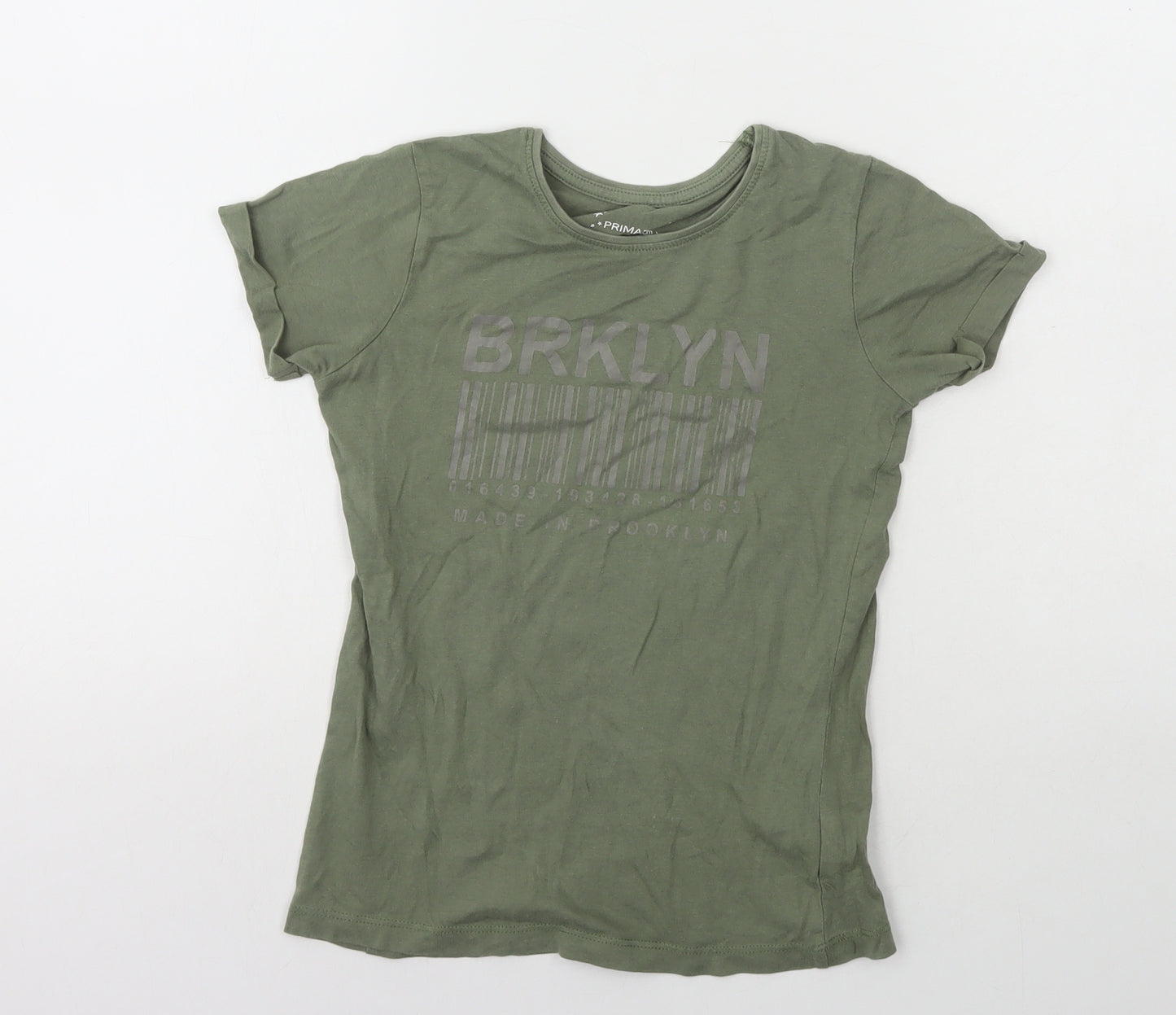 Primark Boys Green Cotton Basic T-Shirt Size 8-9 Years Round Neck Pullover - Brooklyn