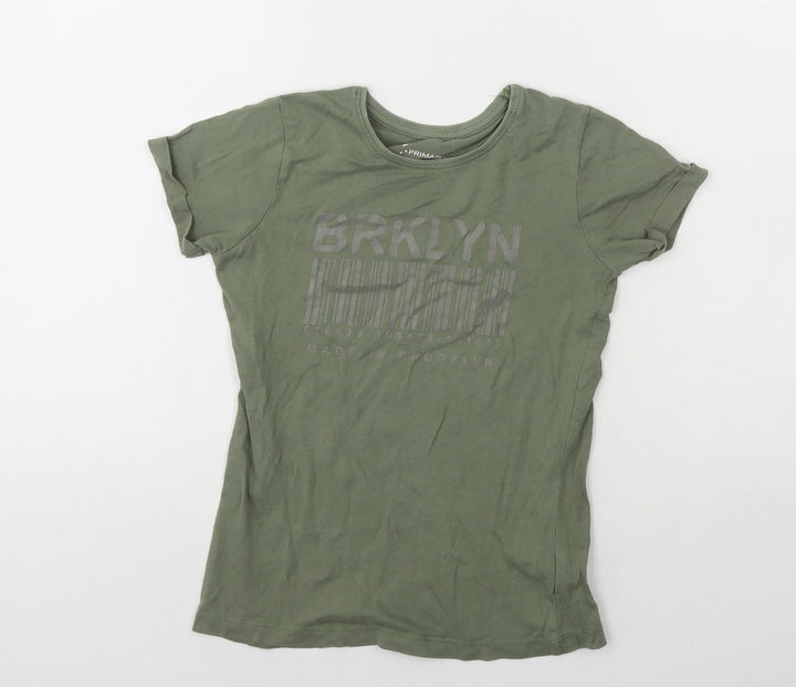Primark Boys Green Cotton Basic T-Shirt Size 8-9 Years Round Neck Pullover - Brooklyn
