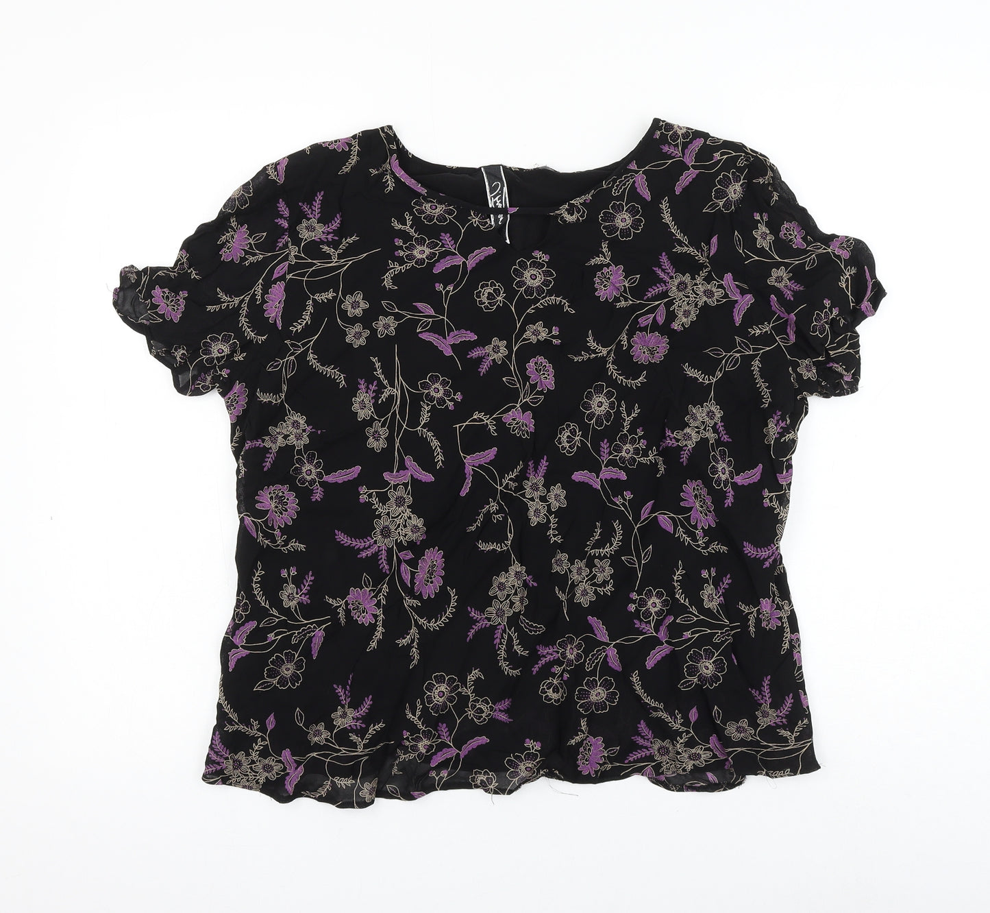 Littlewoods Womens Black Floral Viscose Basic Blouse Size 20 Round Neck