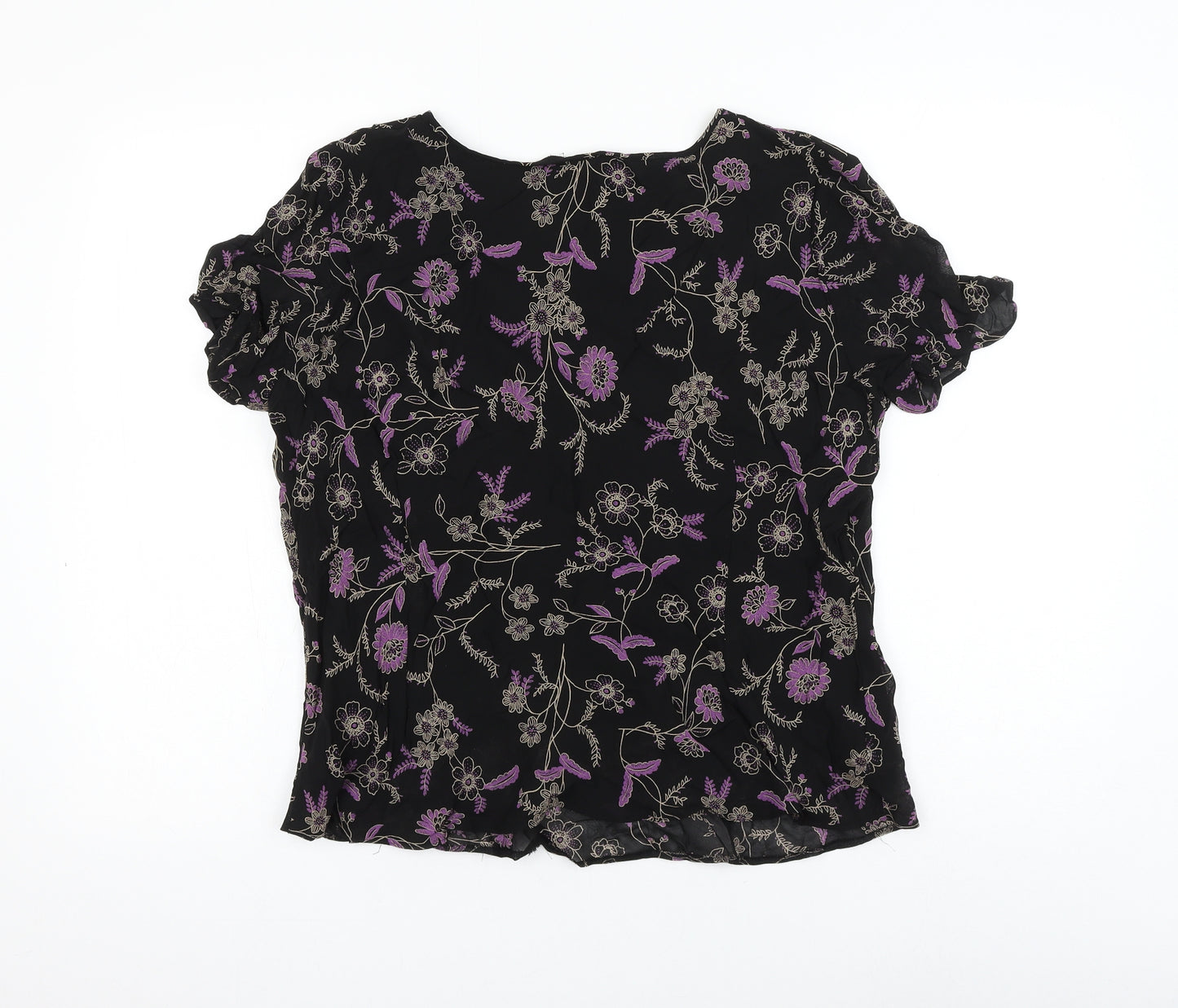 Littlewoods Womens Black Floral Viscose Basic Blouse Size 20 Round Neck