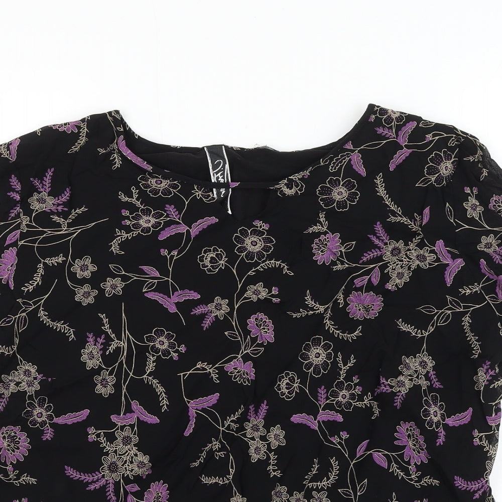 Littlewoods Womens Black Floral Viscose Basic Blouse Size 20 Round Neck