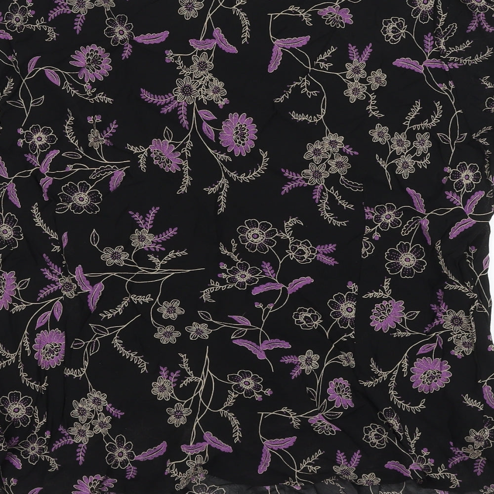 Littlewoods Womens Black Floral Viscose Basic Blouse Size 20 Round Neck