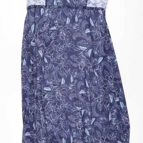 Marks and Spencer Womens Blue Floral Polyester Fit & Flare Size 10 Round Neck Pullover
