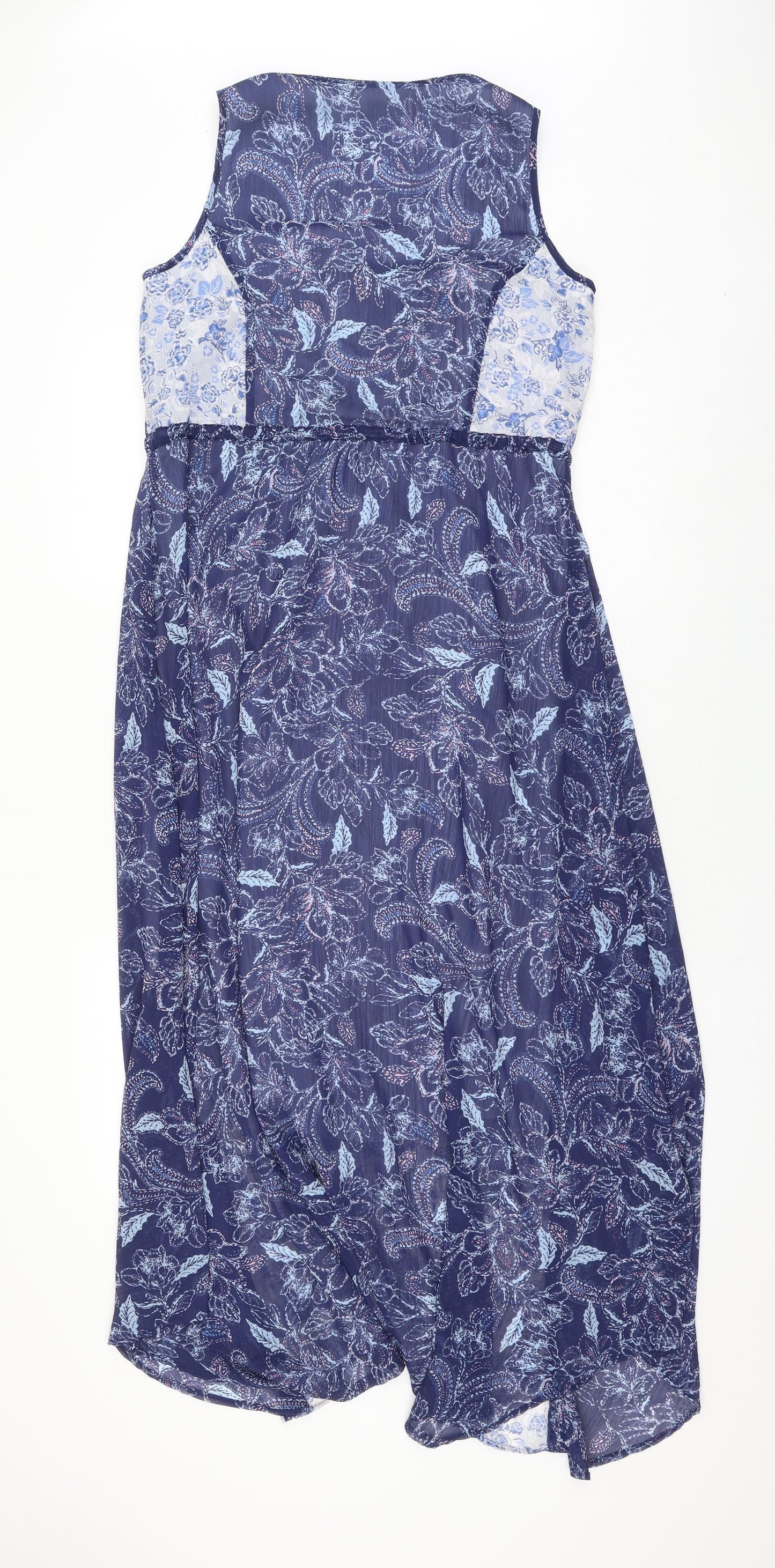 Marks and Spencer Womens Blue Floral Polyester Fit & Flare Size 10 Round Neck Pullover