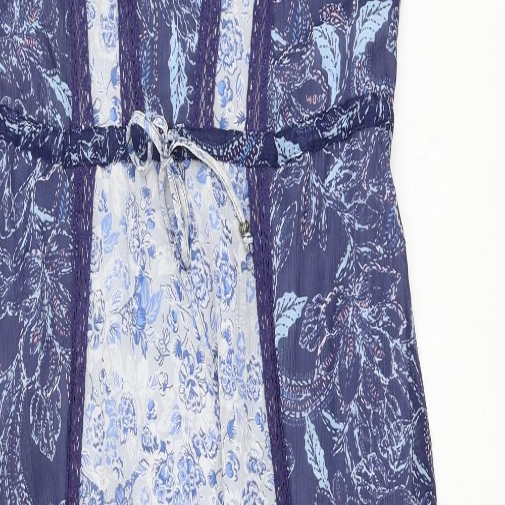 Marks and Spencer Womens Blue Floral Polyester Fit & Flare Size 10 Round Neck Pullover