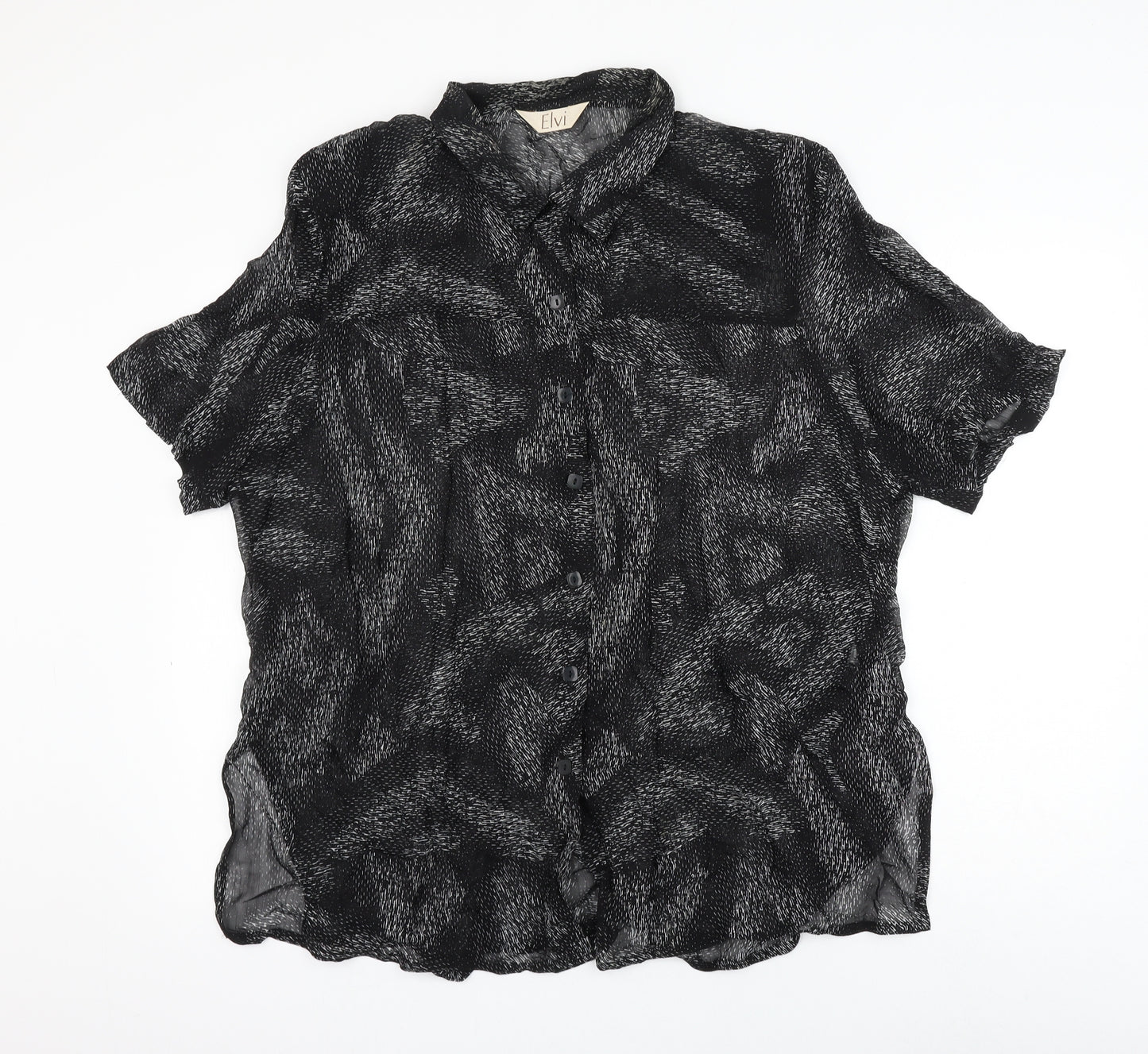 ELVI Womens Black Geometric Viscose Basic Blouse Size 22 Collared