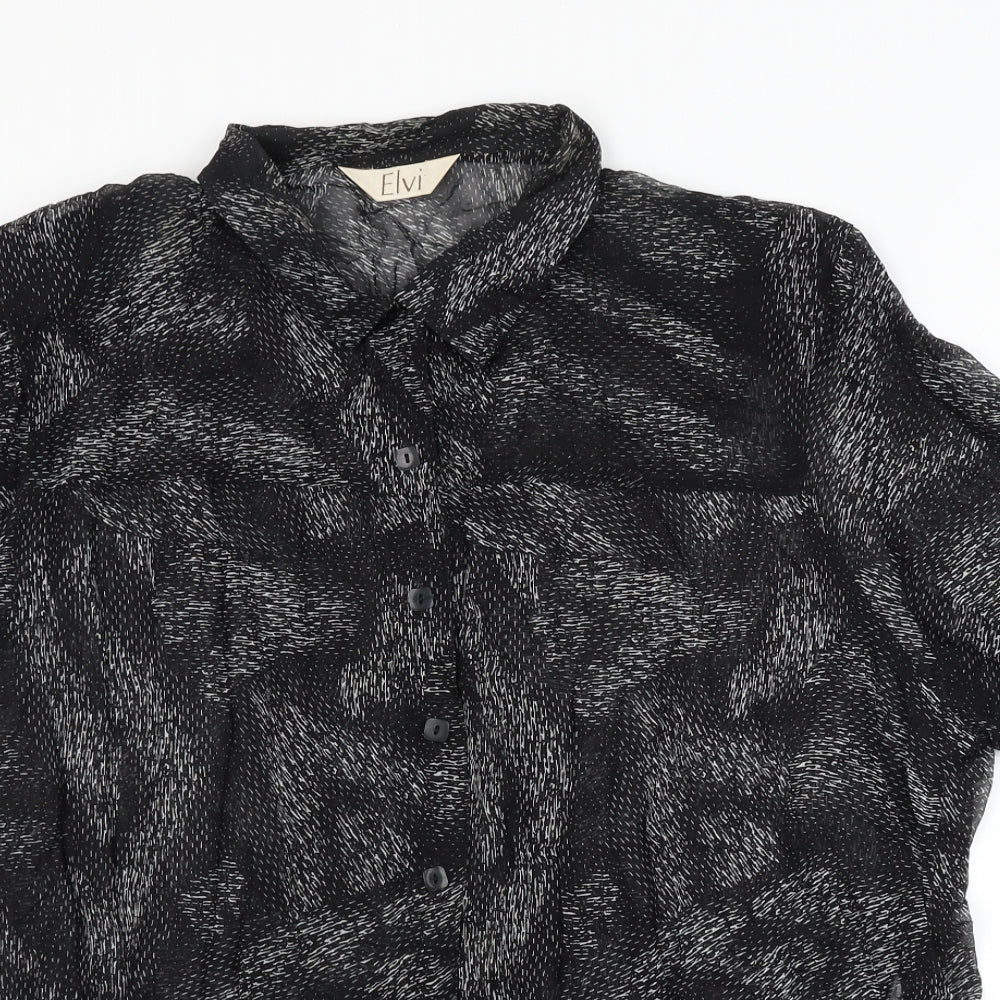 ELVI Womens Black Geometric Viscose Basic Blouse Size 22 Collared