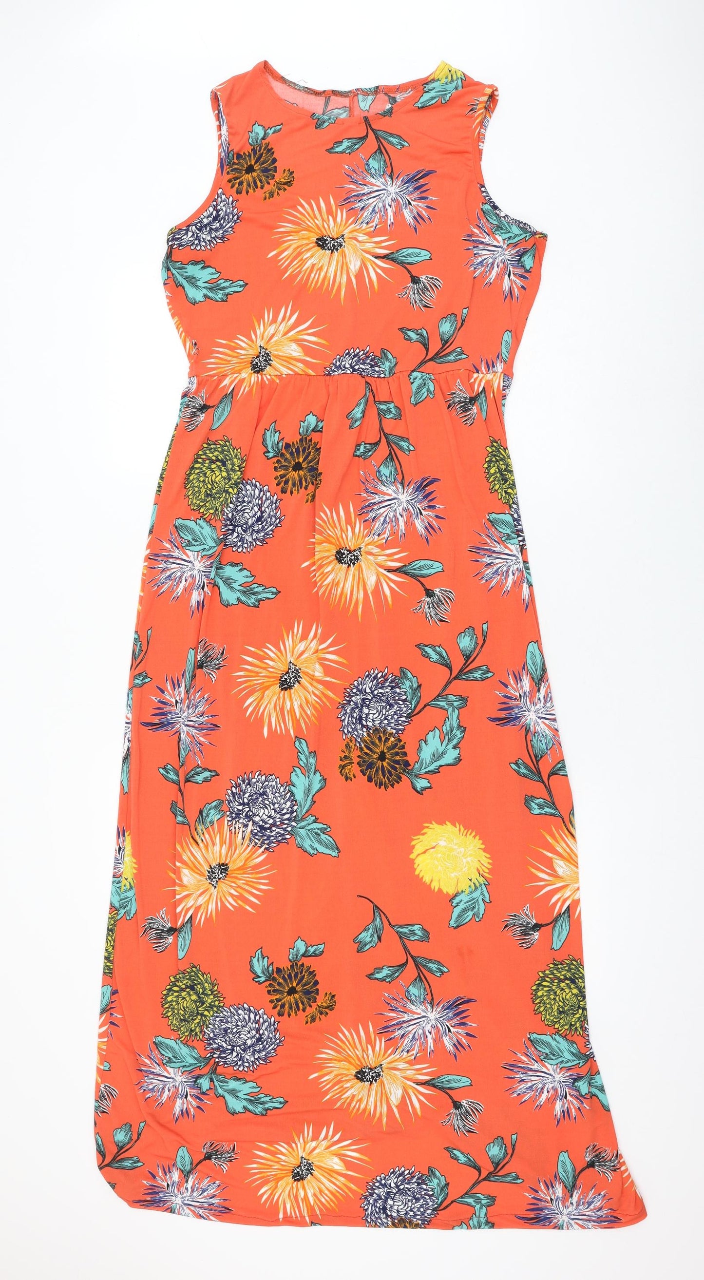 Very Womens Orange Floral Polyester Maxi Size 14 Round Neck Pullover