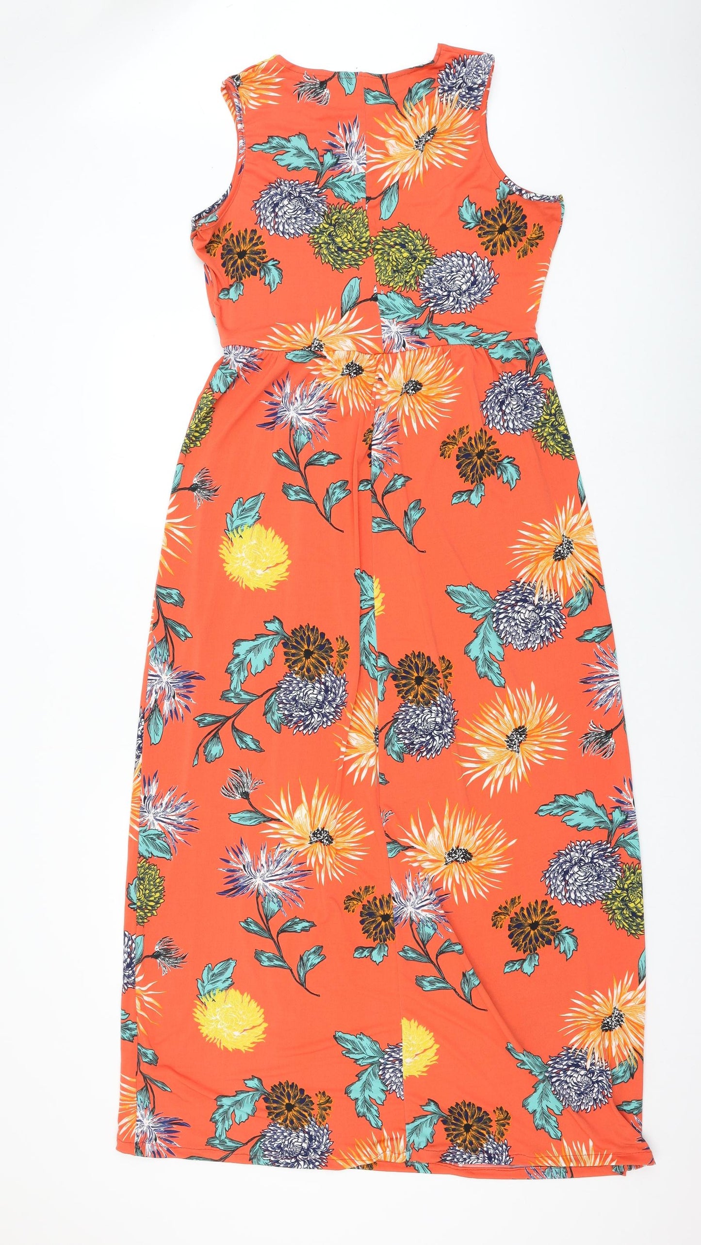 Very Womens Orange Floral Polyester Maxi Size 14 Round Neck Pullover