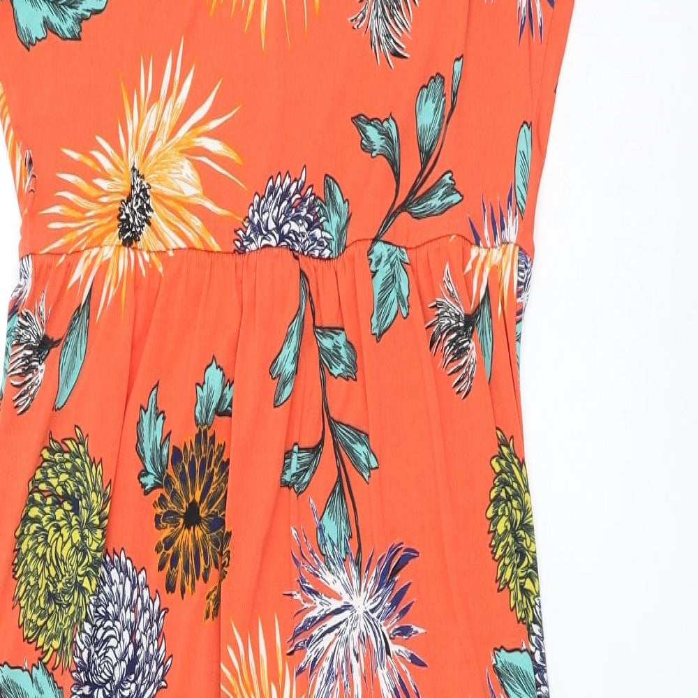 Very Womens Orange Floral Polyester Maxi Size 14 Round Neck Pullover