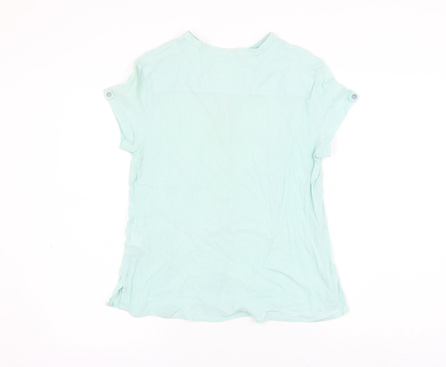 Marks and Spencer Womens Blue Cotton Basic Button-Up Size 14 V-Neck