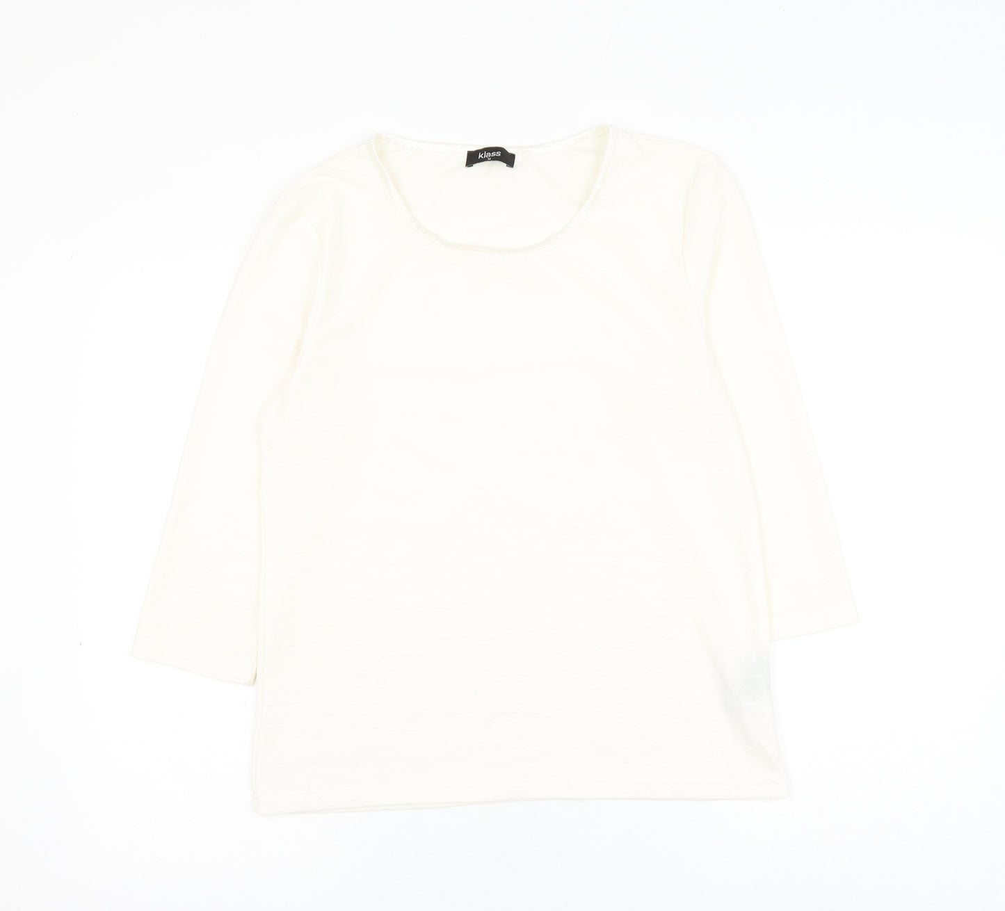 Klass Womens White Geometric Polyester Basic Blouse Size M Round Neck