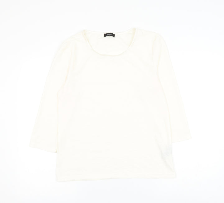 Klass Womens White Geometric Polyester Basic Blouse Size M Round Neck