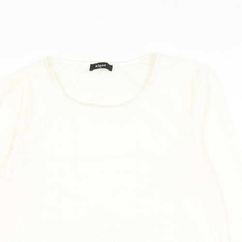 Klass Womens White Geometric Polyester Basic Blouse Size M Round Neck