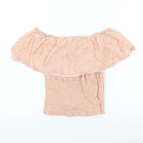 Very Womens Pink Cotton Basic Blouse Size 8 Off the Shoulder