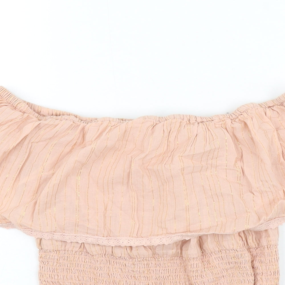 Very Womens Pink Cotton Basic Blouse Size 8 Off the Shoulder