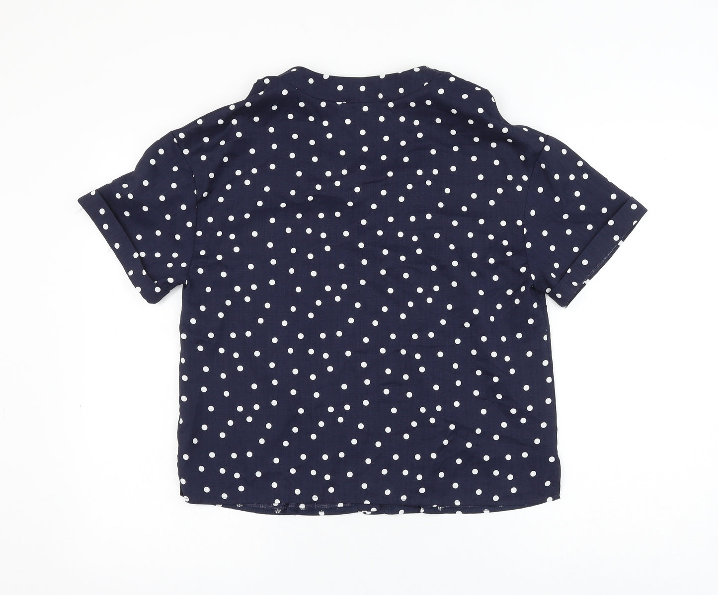 George Womens Blue Polka Dot Polyester Basic Button-Up Size 12 V-Neck