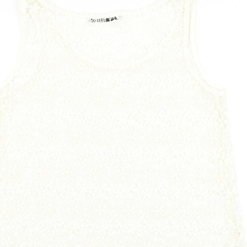 NEXT Womens White Floral Polyester Basic Blouse Size 10 Round Neck