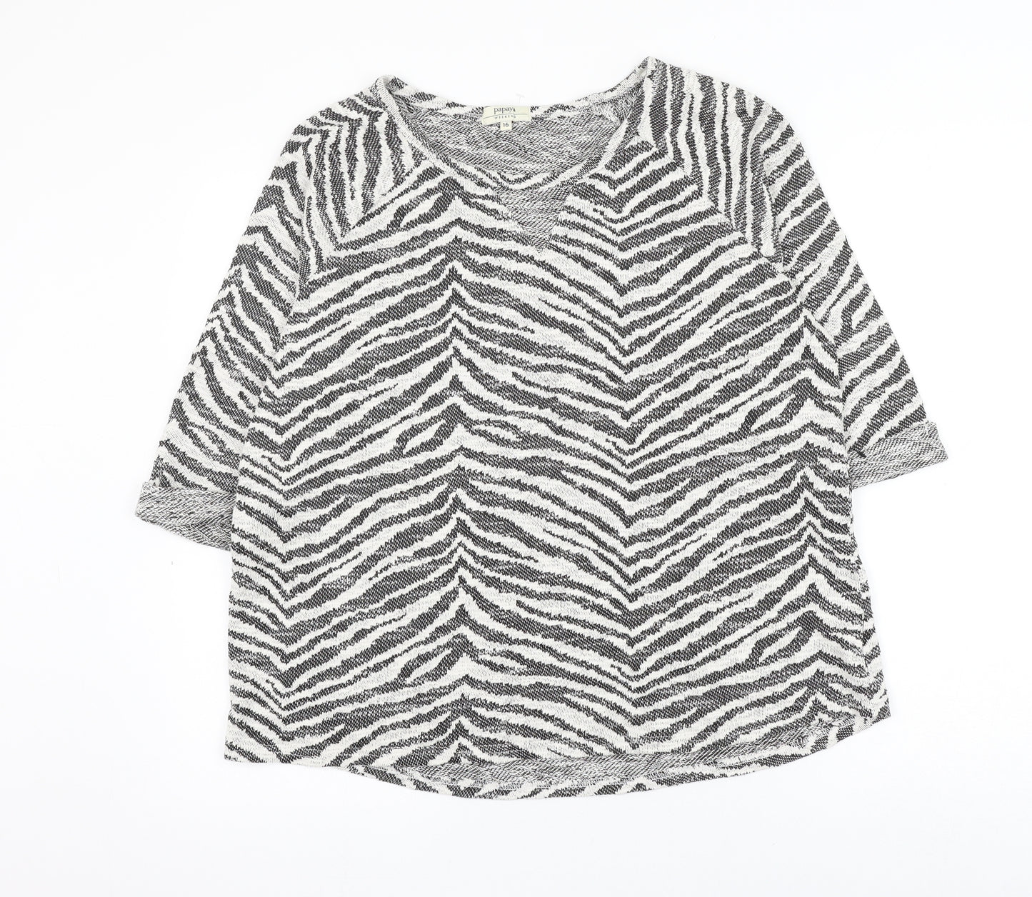 Papaya Womens White Animal Print Cotton Pullover Sweatshirt Size 16 Pullover - Zebra Print