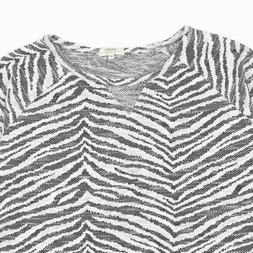 Papaya Womens White Animal Print Cotton Pullover Sweatshirt Size 16 Pullover - Zebra Print
