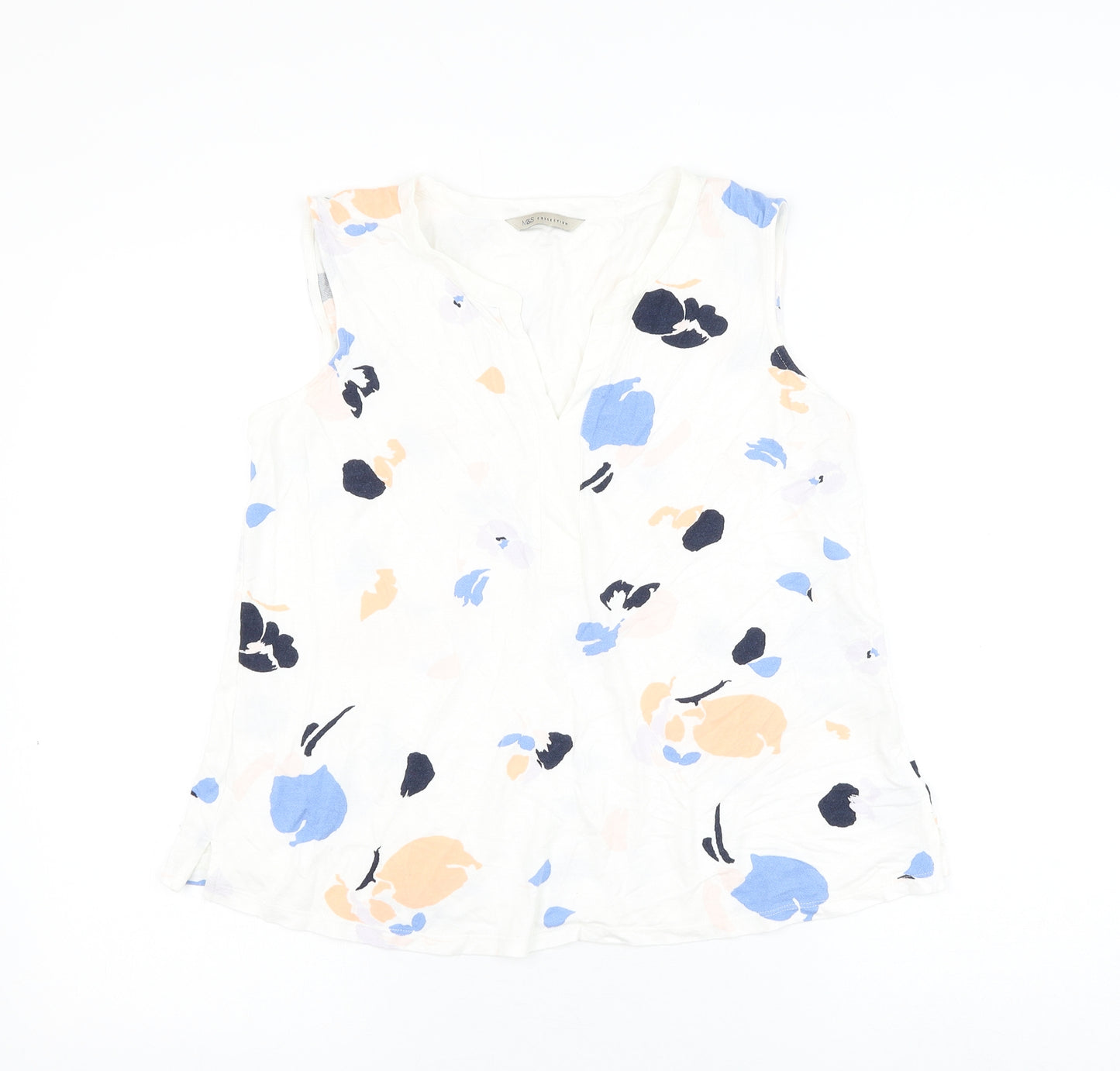 Marks and Spencer Womens White Geometric Viscose Basic Blouse Size 12 V-Neck