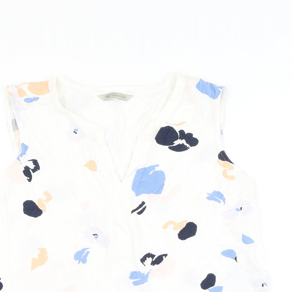 Marks and Spencer Womens White Geometric Viscose Basic Blouse Size 12 V-Neck