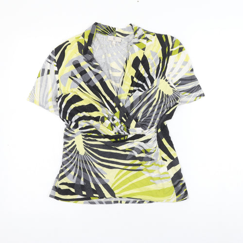 CC Womens Multicoloured Geometric Viscose Basic Blouse Size S V-Neck