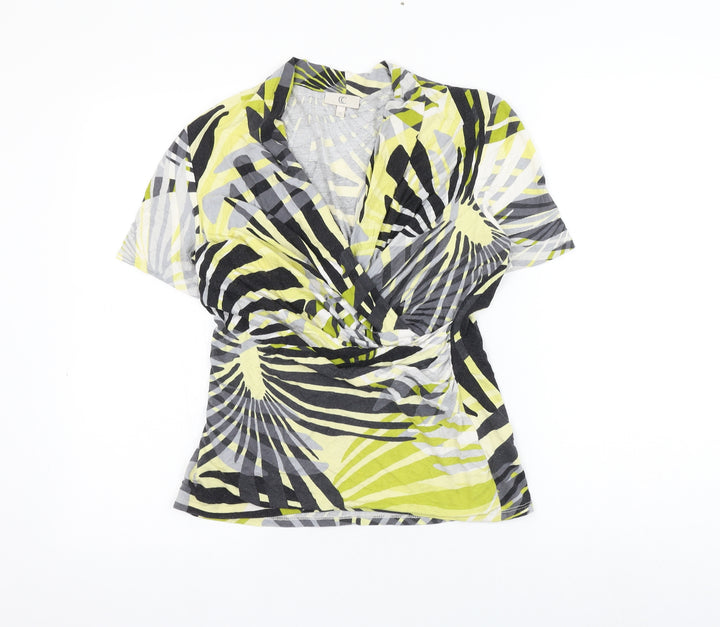 CC Womens Multicoloured Geometric Viscose Basic Blouse Size S V-Neck