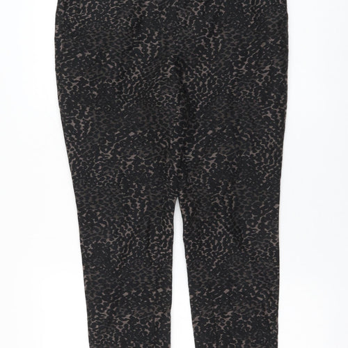 Sand Womens Black Animal Print Cotton Trousers Size 8 L27 in Regular Zip