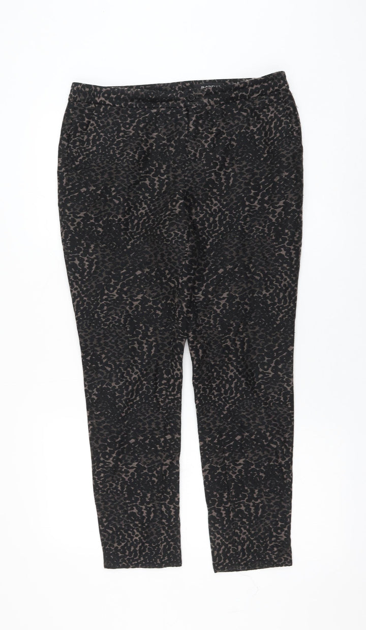 Sand Womens Black Animal Print Cotton Trousers Size 8 L27 in Regular Zip