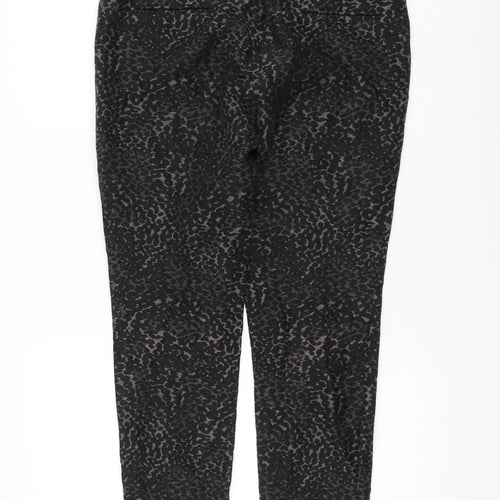 Sand Womens Black Animal Print Cotton Trousers Size 8 L27 in Regular Zip