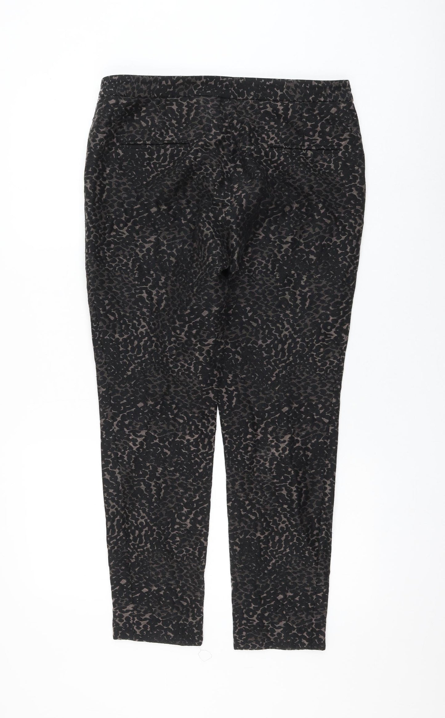 Sand Womens Black Animal Print Cotton Trousers Size 8 L27 in Regular Zip