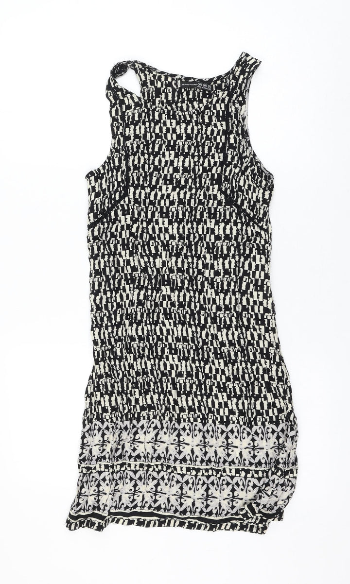 Atmosphere Womens Black Geometric Viscose Tank Dress Size 8 Round Neck Pullover
