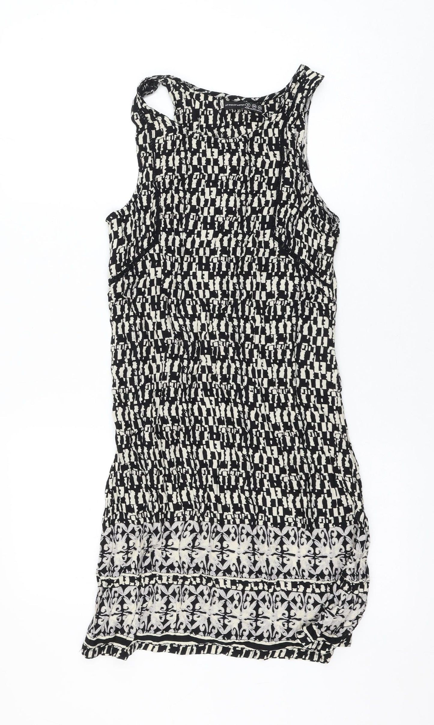 Atmosphere Womens Black Geometric Viscose Tank Dress Size 8 Round Neck Pullover