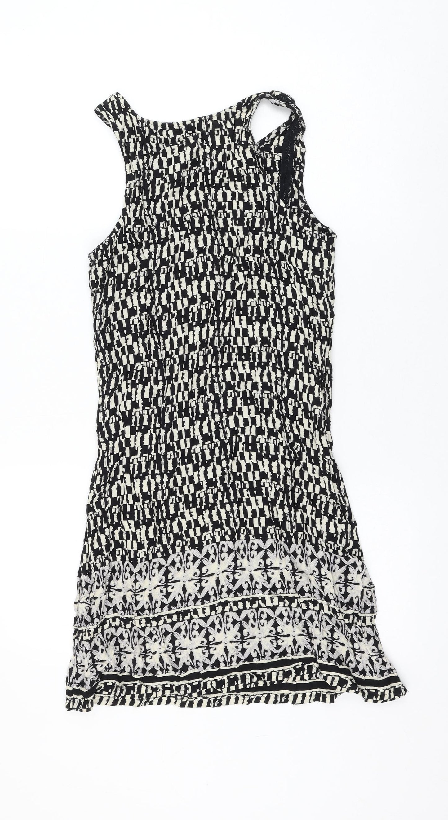 Atmosphere Womens Black Geometric Viscose Tank Dress Size 8 Round Neck Pullover