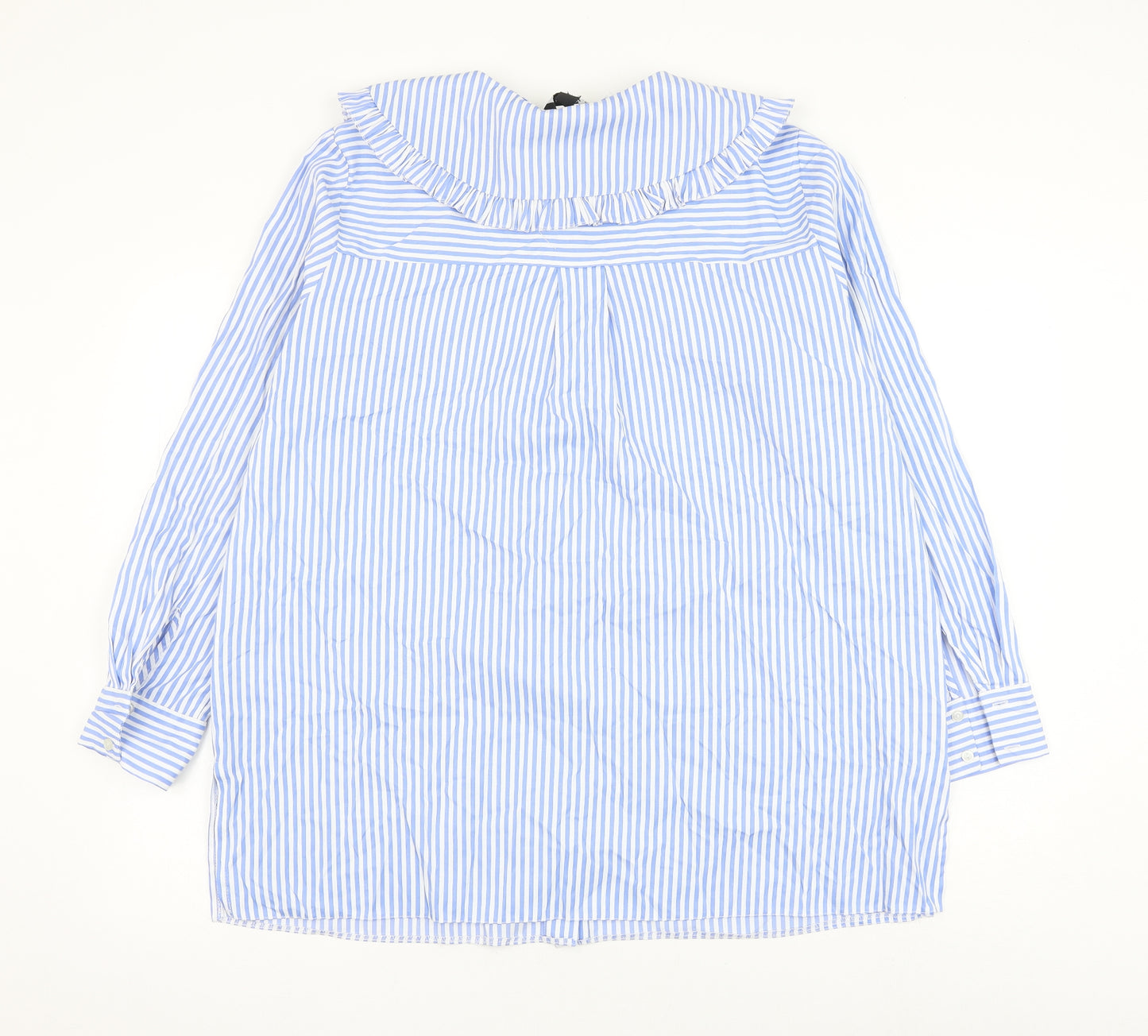 New Look Womens Blue Striped Polyester Basic Button-Up Size 16 Collared
