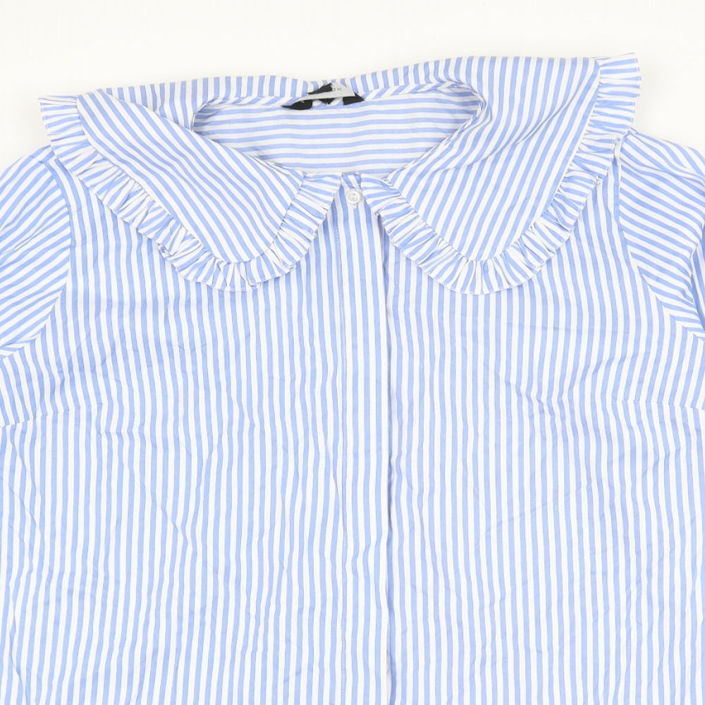 New Look Womens Blue Striped Polyester Basic Button-Up Size 16 Collared