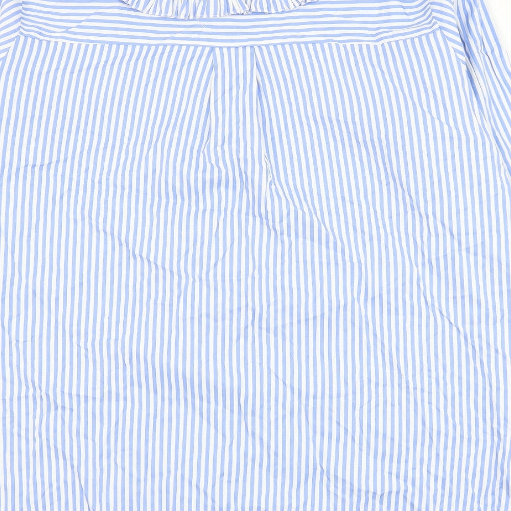 New Look Womens Blue Striped Polyester Basic Button-Up Size 16 Collared