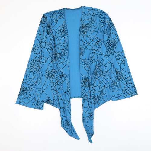 WEEKENDERS Womens Blue V-Neck Floral Polyester Cardigan Jumper Size M