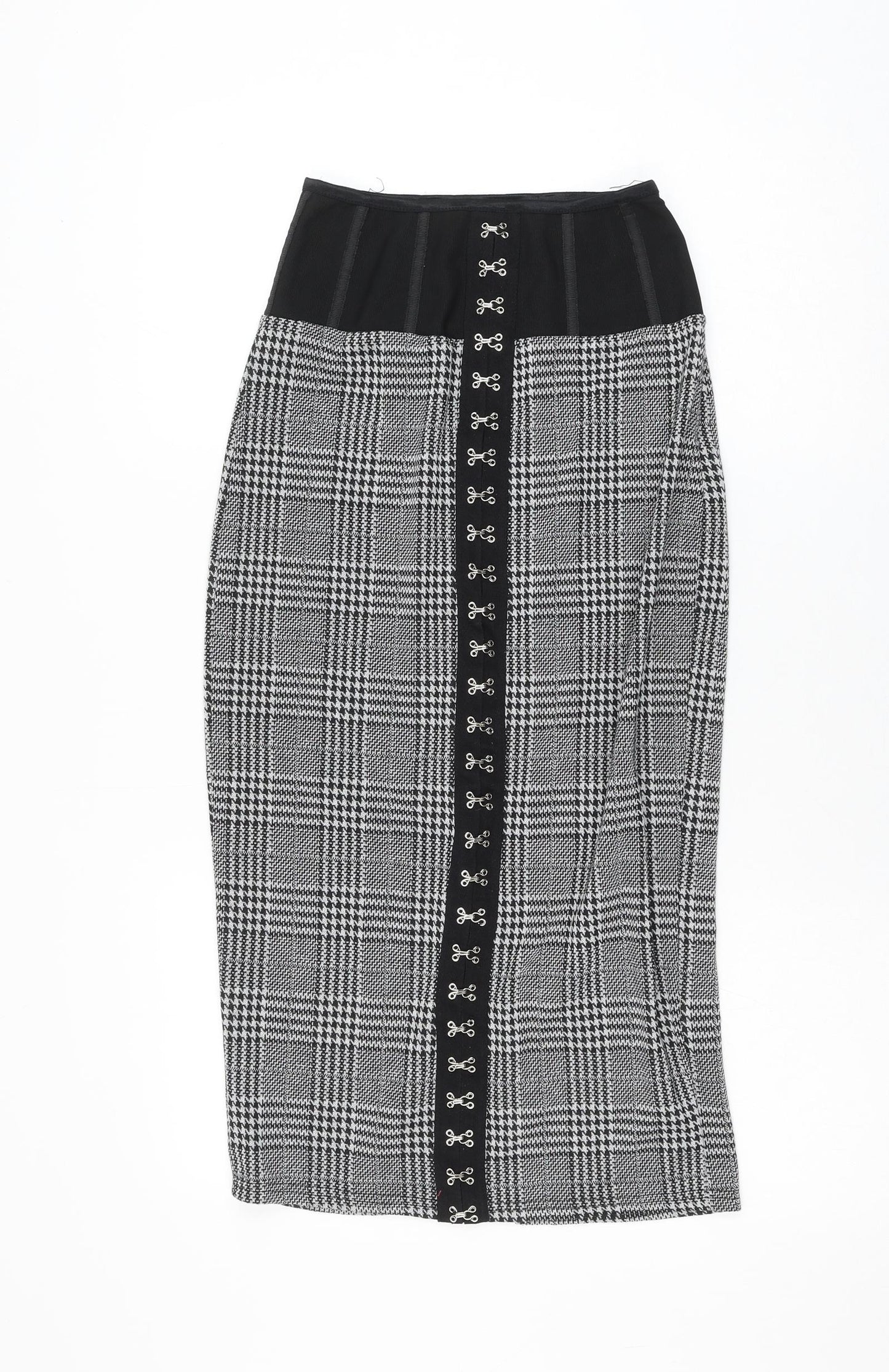 River Island Womens Grey Check Polyester Straight & Pencil Skirt Size 10 Zip
