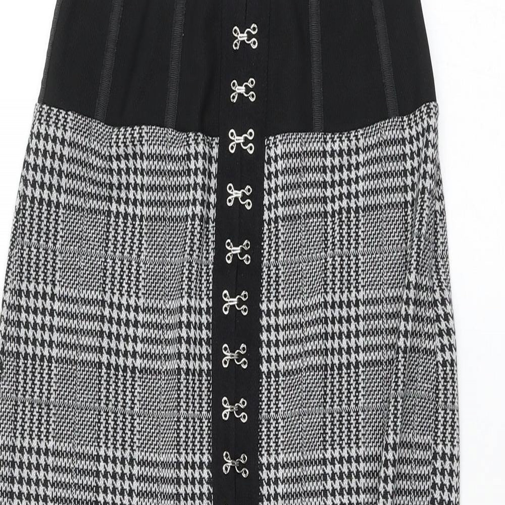 River Island Womens Grey Check Polyester Straight & Pencil Skirt Size 10 Zip