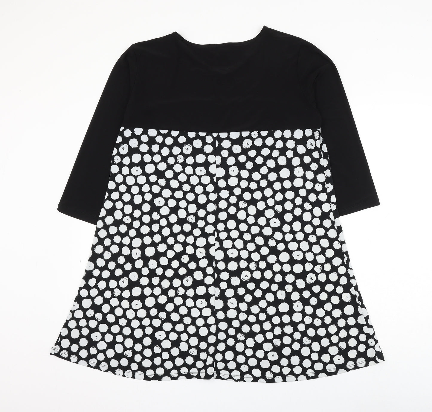 Grace Womens Black Polka Dot Polyester A-Line Size 14 Round Neck Pullover